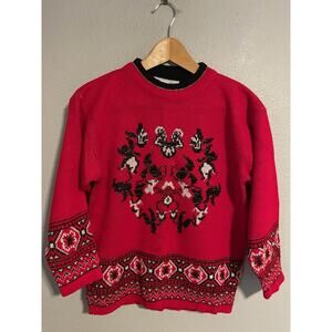 Vintage Precious Knits Sweater Womens Small Red Fair Isle Nordic Pullover 90s
